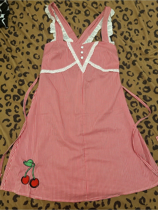 Sourpuss Dresses & Skirts - Sourpuss Red and White Gingham Dress with Eyelet Lace Size LARGE